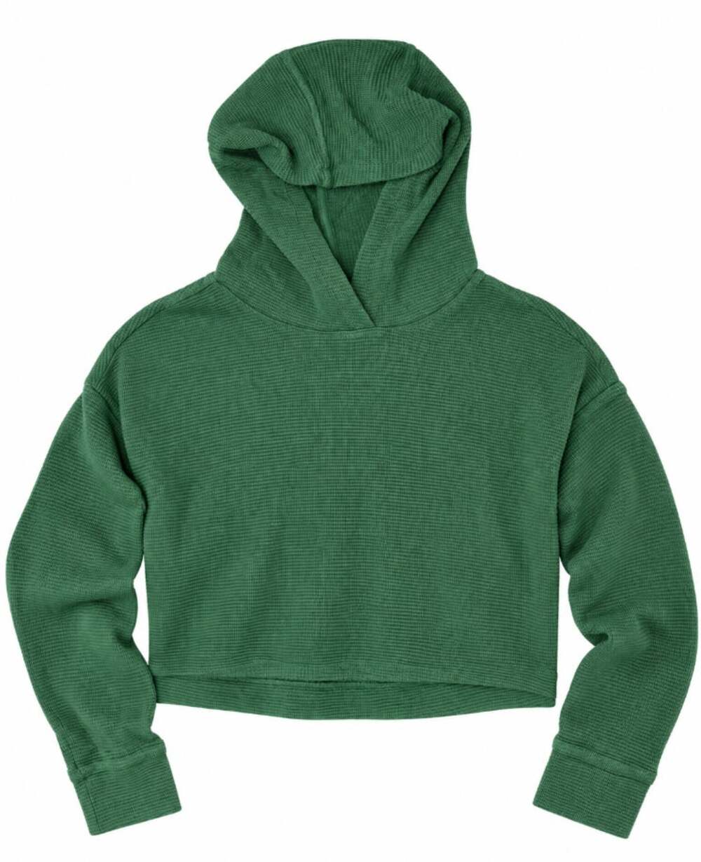 Athleta Green Waffle Knit Textured Cropped Hoodie Pullover Sweatshirt Size S